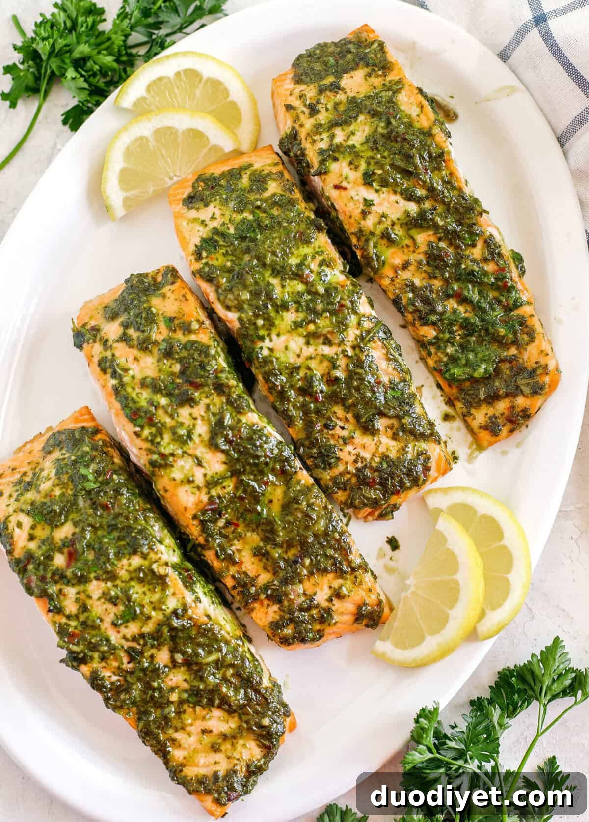 Plate of Chimichurri Salmon with Sides
