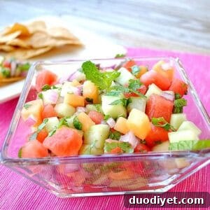 Small bowl of Mojito Melon Salsa