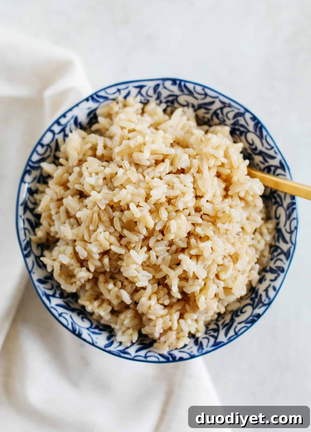 Fluffy Instant Pot brown rice fluffed with a fork
