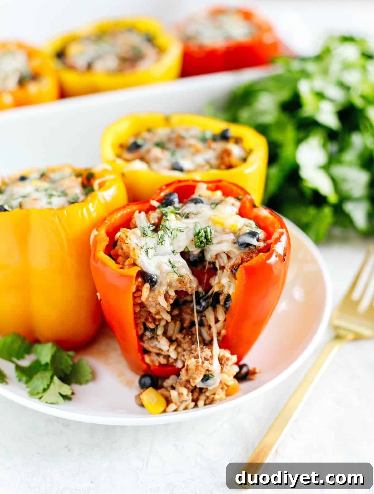 Authentic Mexican Stuffed Bell Peppers Recipe 4 Baked Mexican stuffed bell peppers, ready to serve