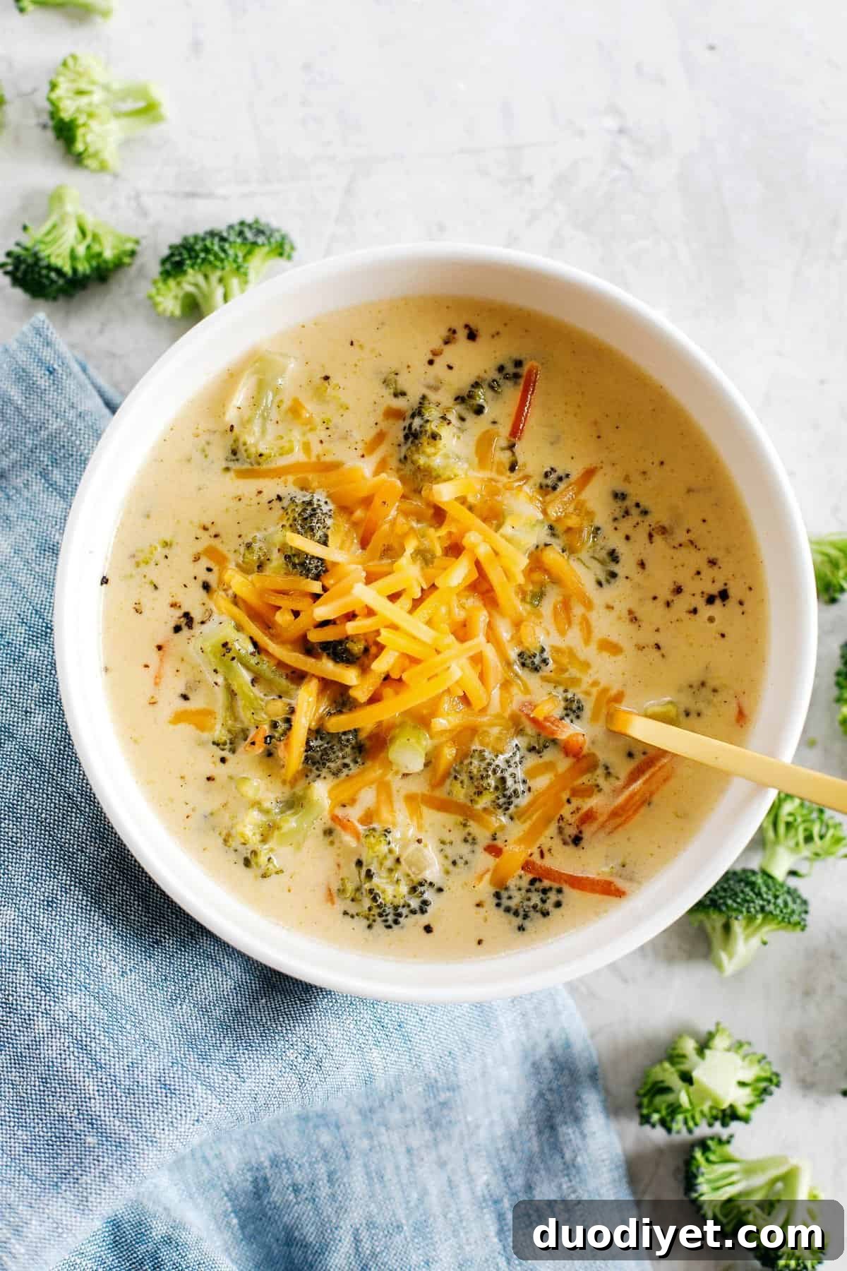 Homemade Creamy Broccoli Cheddar Soup Recipe 4 This Creamy Broccoli Cheddar Soup makes the perfect low carb comfort dish that is delicious, packed with veggies and made all in one pot in under 30 minutes!