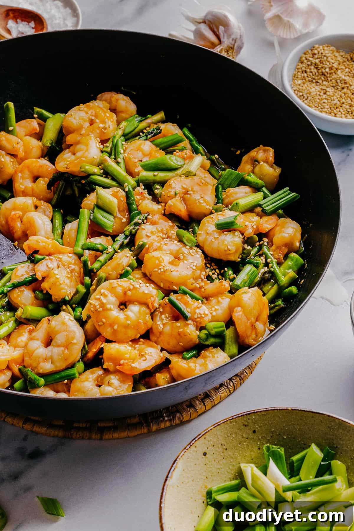 Ready to serve Honey Garlic Shrimp Stir Fry