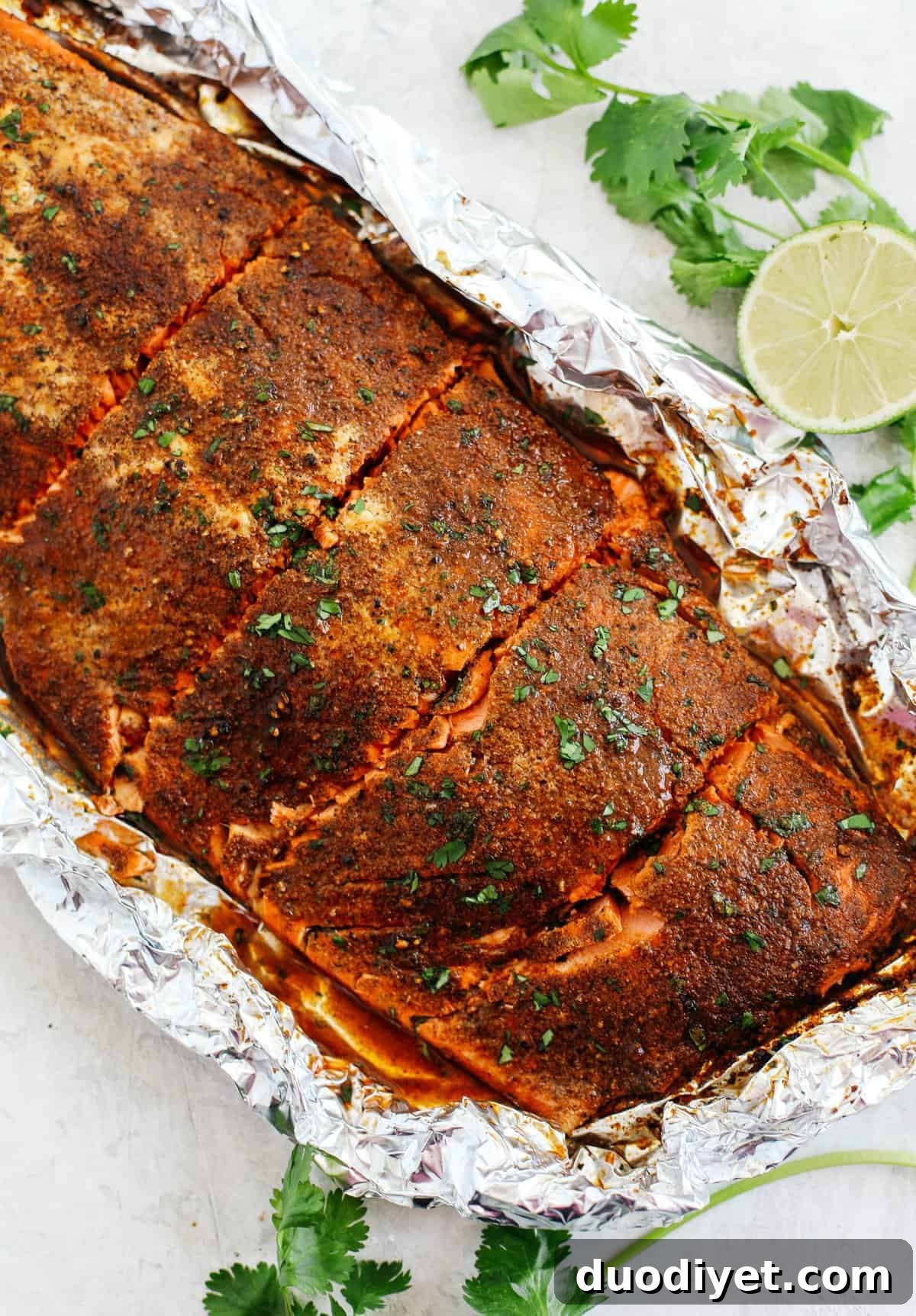 Chili-rubbed salmon with grilled corn, fresh tomatoes and sliced avocado all tossed together with a cilantro-lime dressing makes the perfect summer salad!