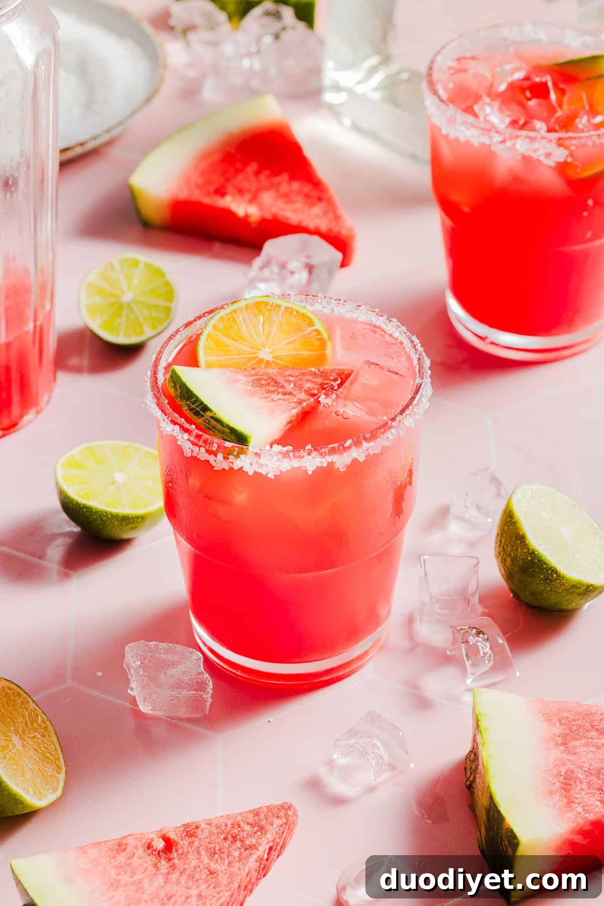 Watermelon margarita in a pitcher ready to serve
