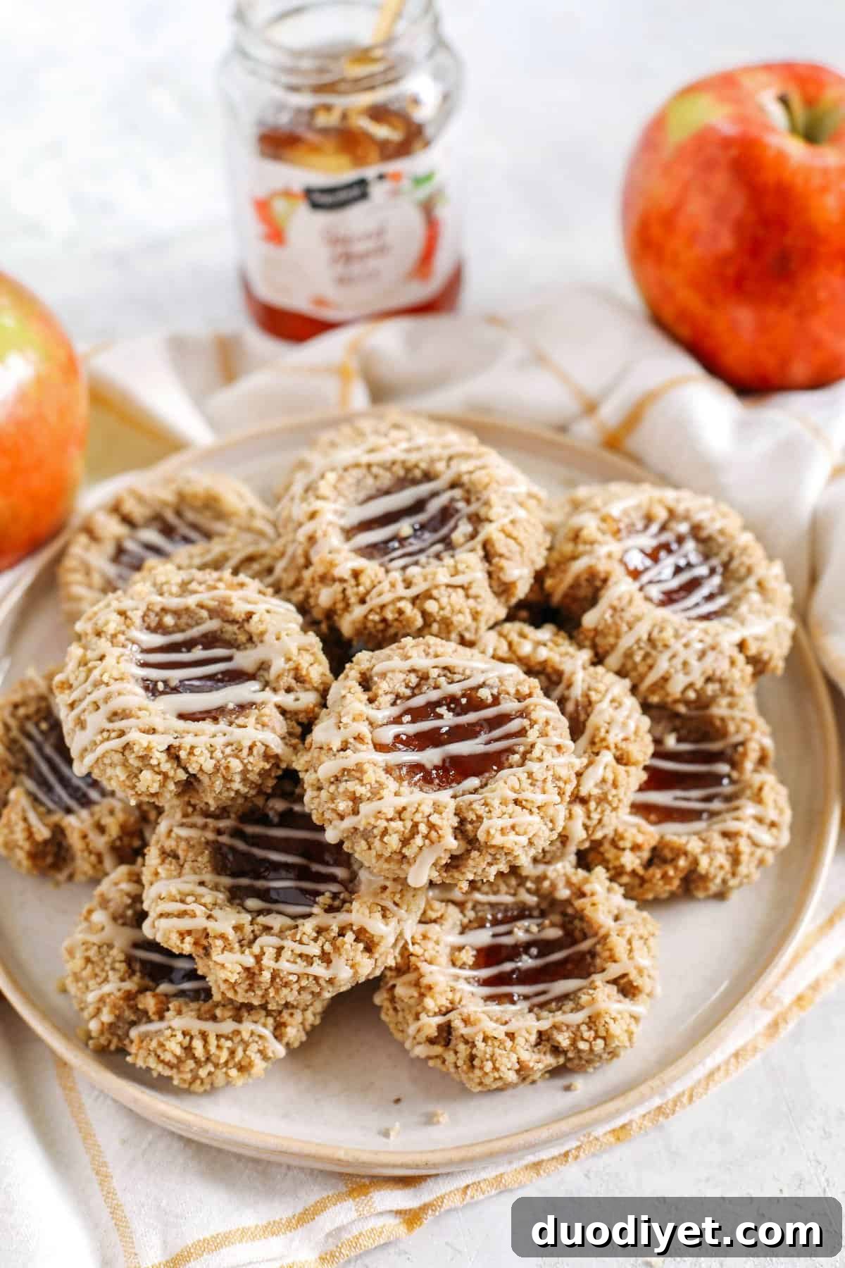 Close-up of apple cinnamon thumbprint cookie