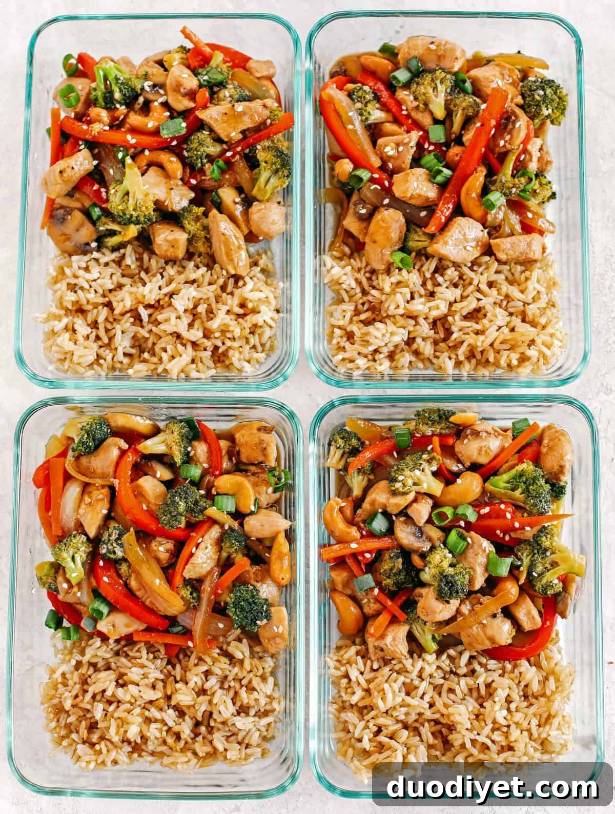 Teriyaki Chicken Stir Fry plated over rice