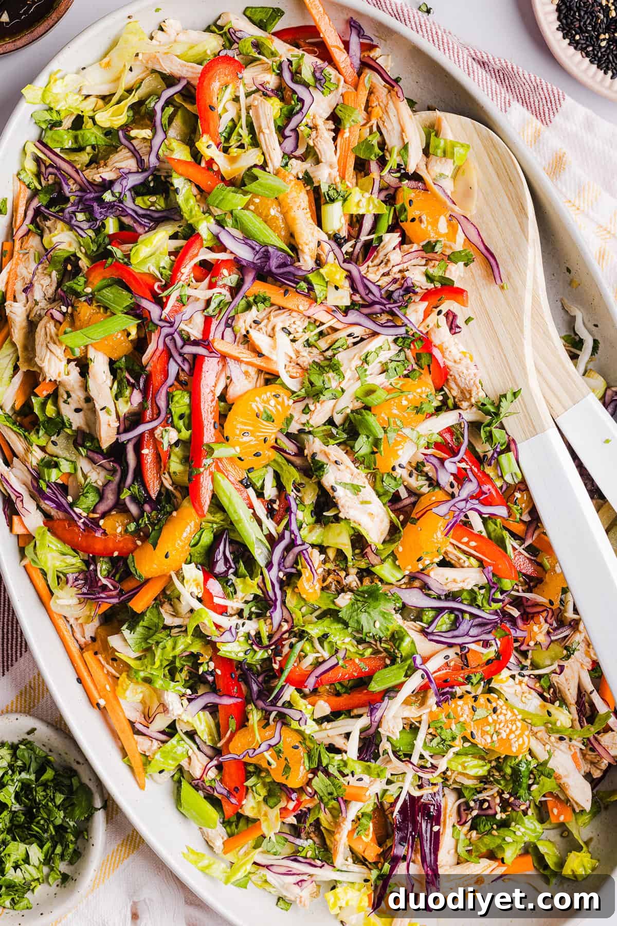 Bowl of Chinese Chicken Salad ready to serve