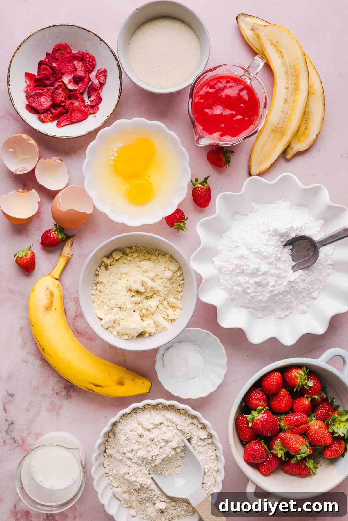 Gluten-Free Strawberry Banana Donuts on a cooling rack