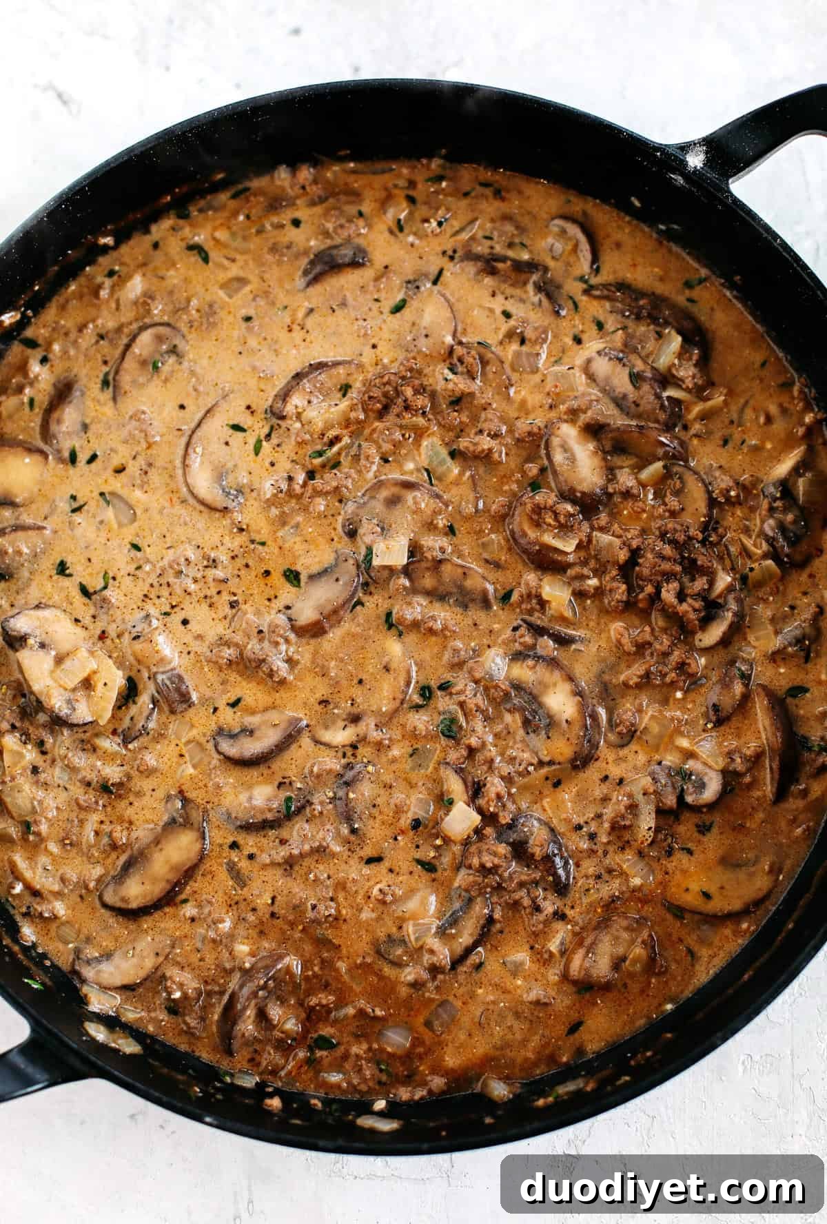 Served beef stroganoff casserole on a plate