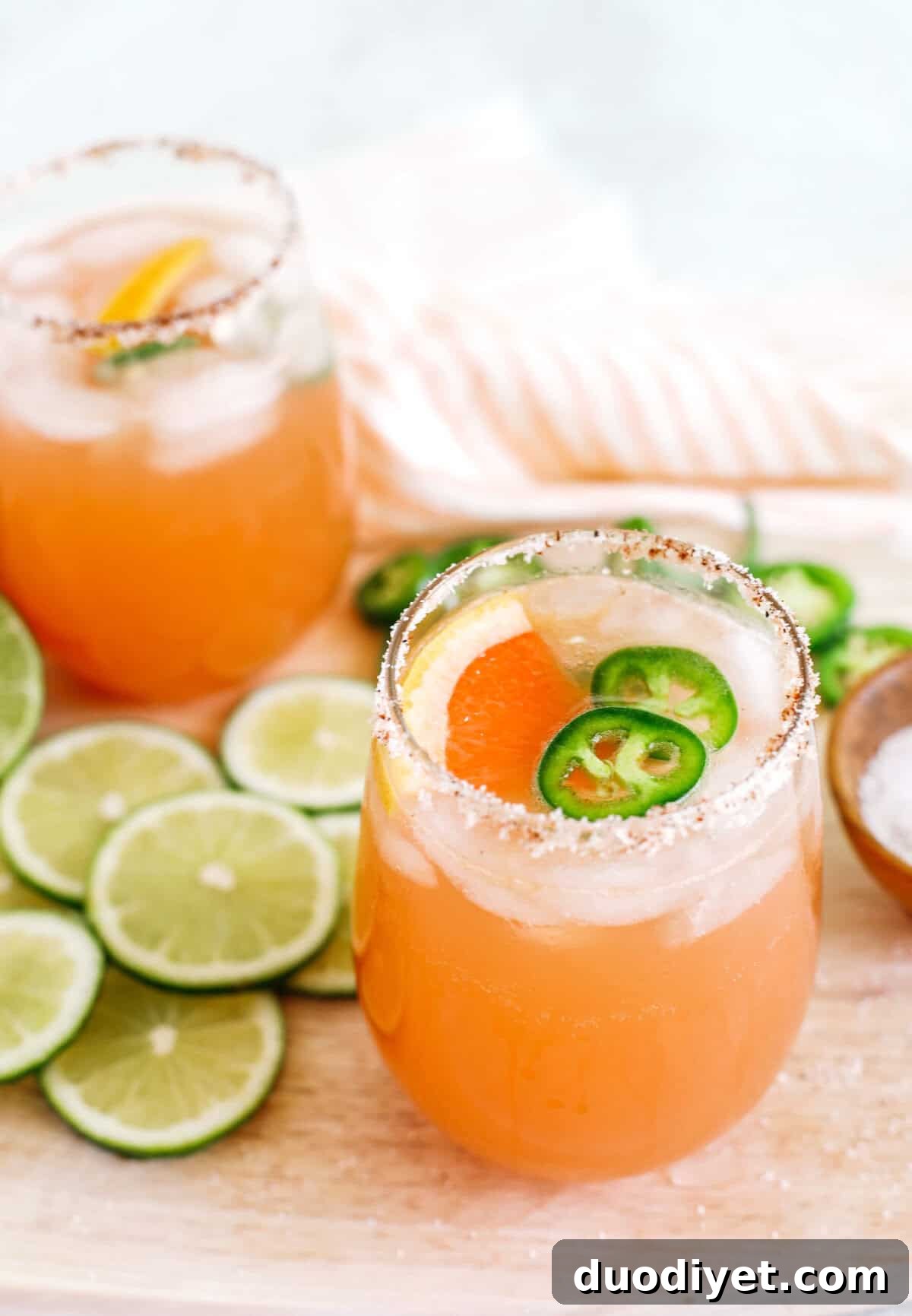 Spicy Grapefruit Paloma Cocktail Recipe 2 Spicy Grapefruit Paloma with fresh grapefruit and jalapeño honey syrup