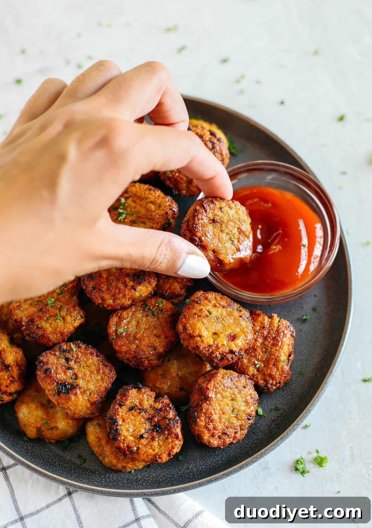Air Fryer Sweet Potato Chicken Bites on a plate