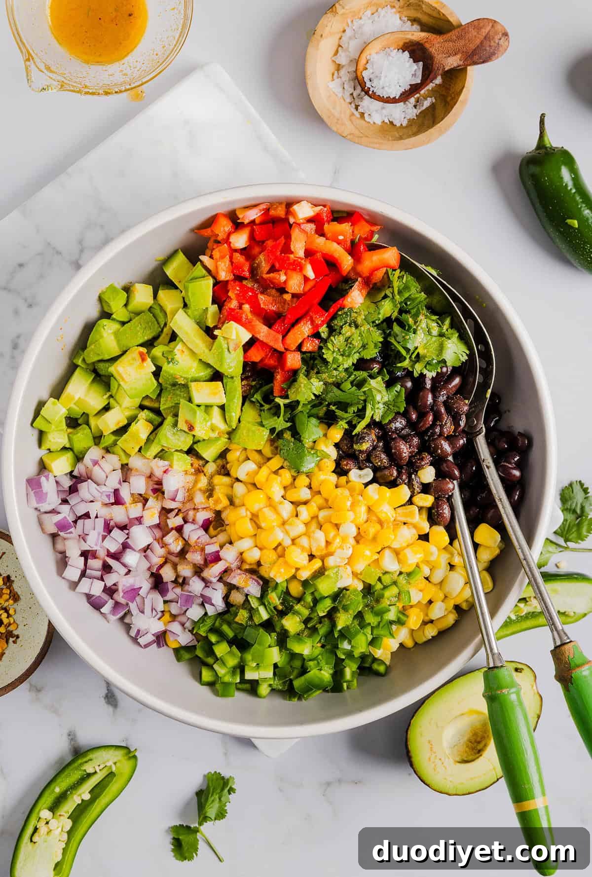 Black Bean and Corn Salad on a spoon