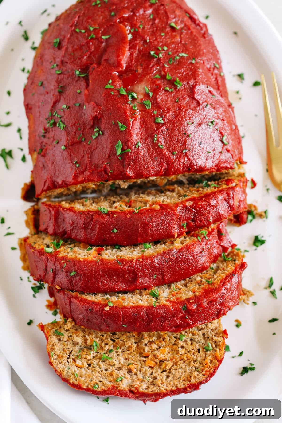 Lean Turkey Meatloaf Recipe: Moist, Flavorful 4 Sliced healthy turkey meatloaf with glaze