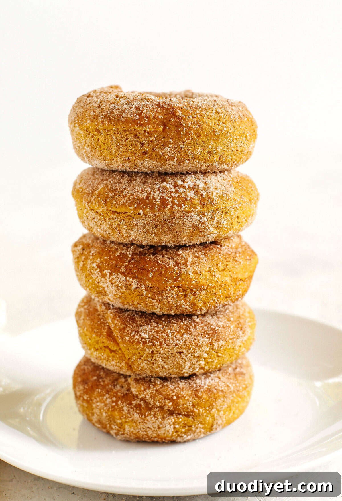 Delicious Gluten-Free Pumpkin Spice Donuts that are soft, lightly sweetened with maple syrup and baked, not fried, for the perfect fall treat! Loaded with warm spices and coated with cinnamon and sugar!