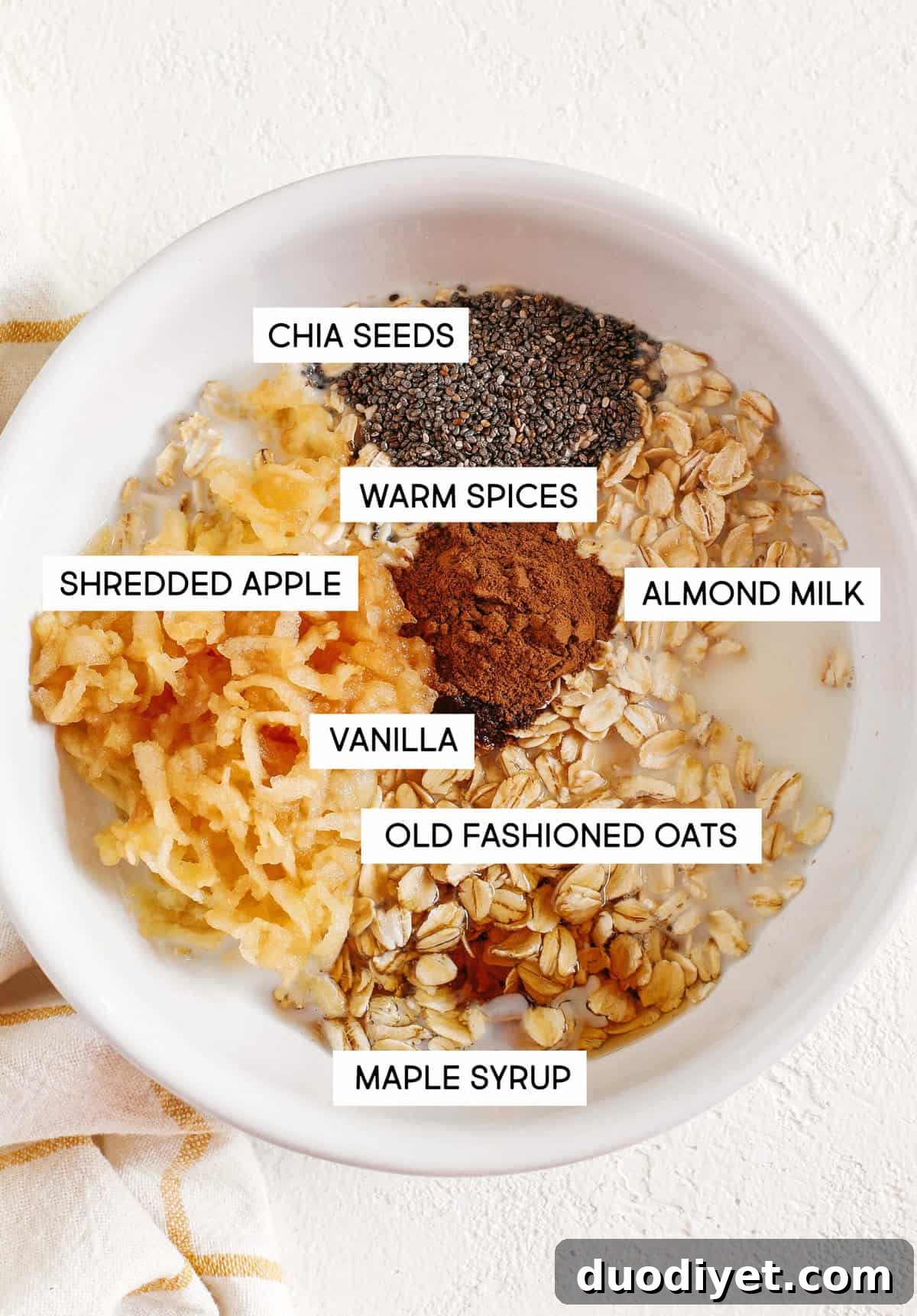 Delicious Apple Pie Overnight Oats easily made in just minutes the night before giving you a deliciously healthy breakfast as soon as you wake up!