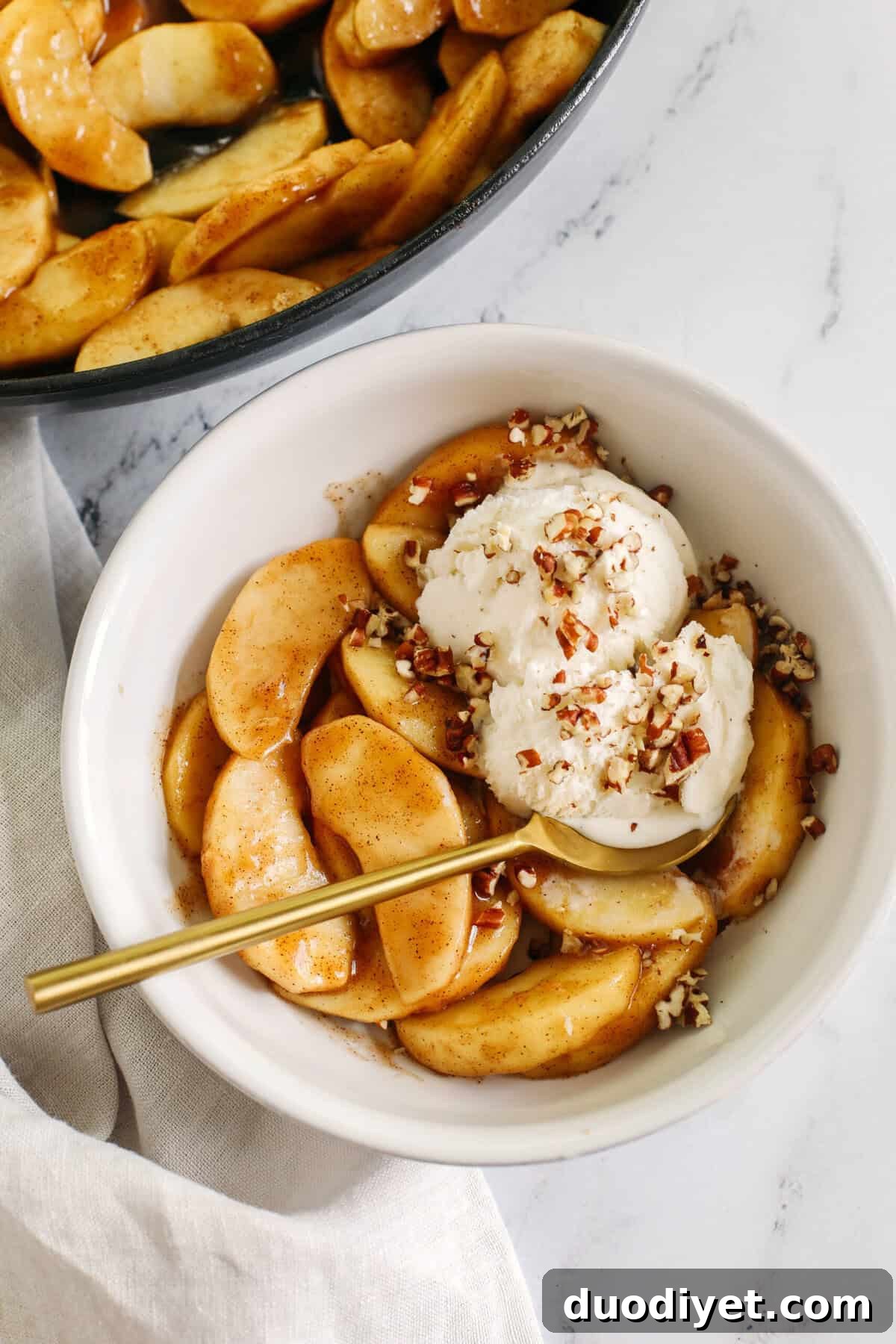 Skillet Maple Cinnamon Sauteed Apples Recipe 5 Maple cinnamon apples served with ice cream