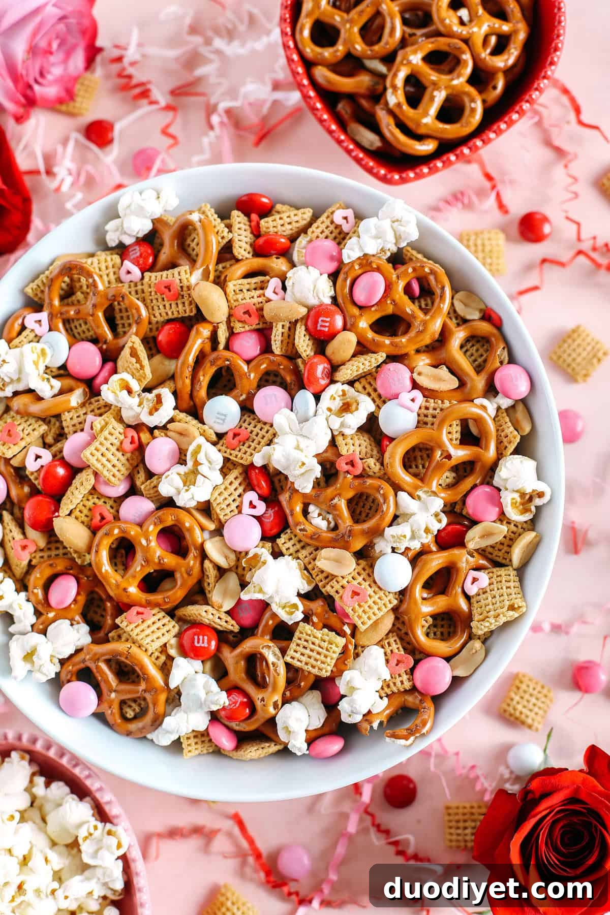 Homemade Valentine's Day Snack Mix Recipe for Parties and Gifts 2 Valentine's Day snack mix in a bowl
