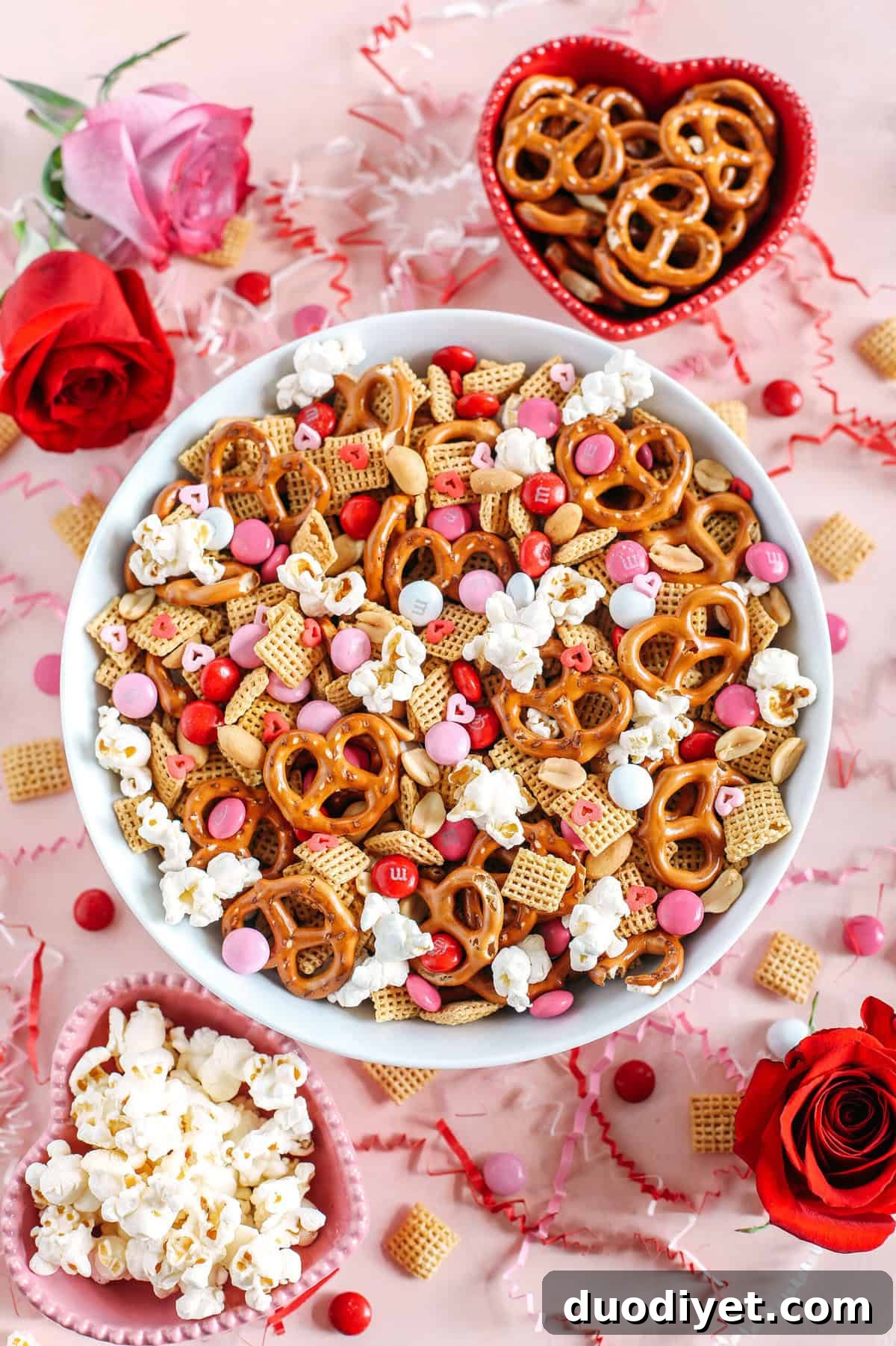 Homemade Valentine's Day Snack Mix Recipe for Parties and Gifts 4 Homemade snack mix in clear bags for gifting
