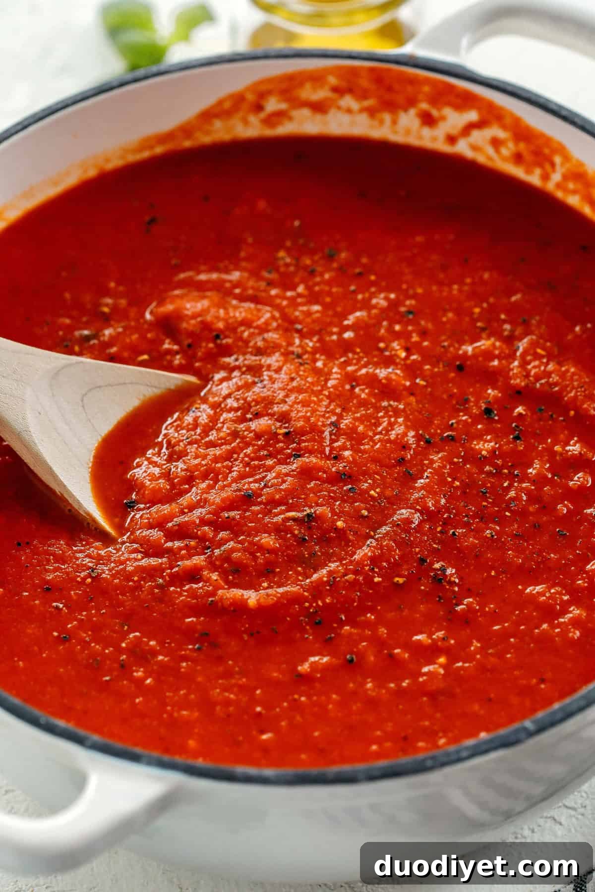 Ladle of tomato sauce