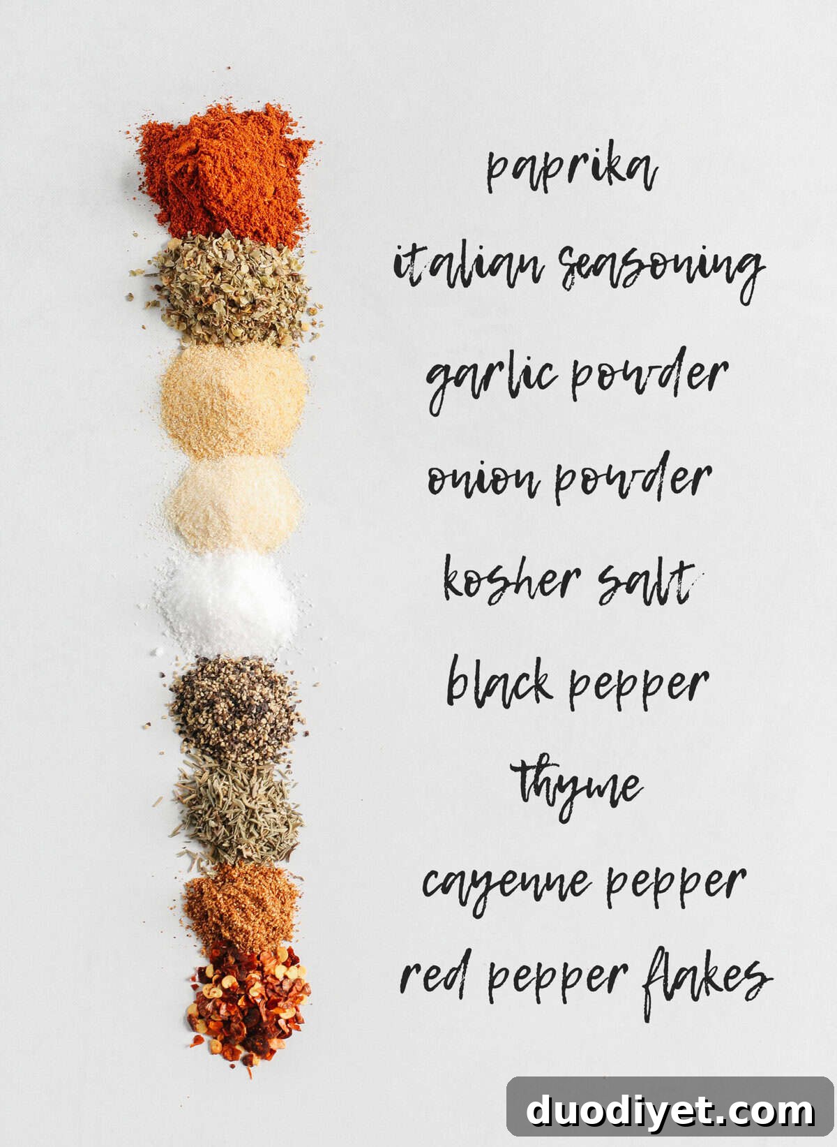 Spices for Cajun Seasoning laid out