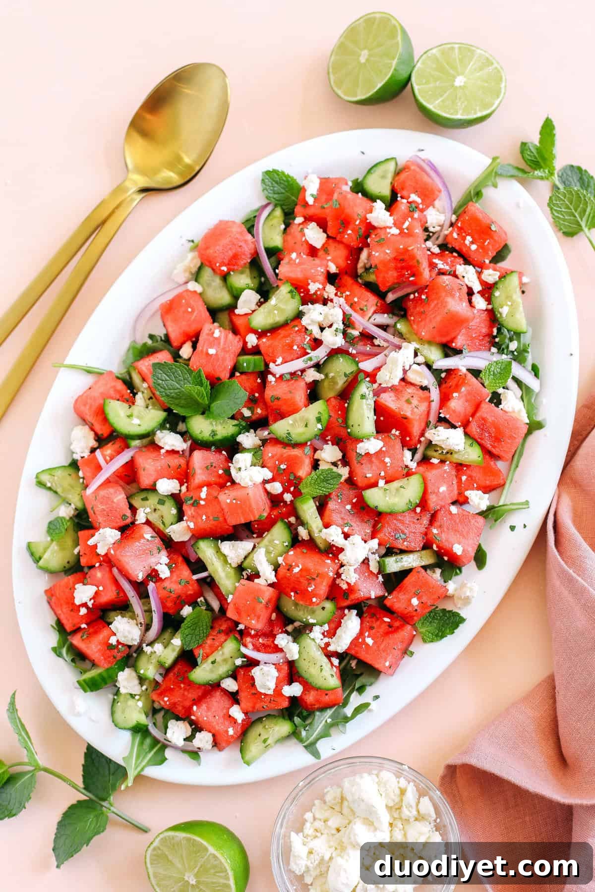 Watermelon Cucumber Feta Salad with Mint 4 Watermelon salad with mint and feta