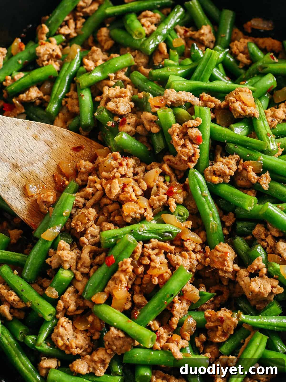 Ground Turkey and Green Bean Stir Fry plated
