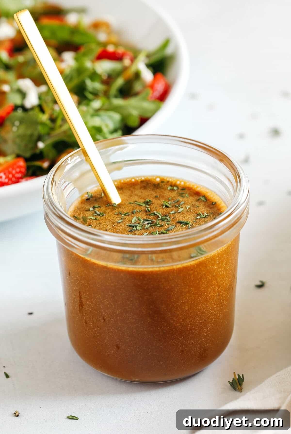 Maple Balsamic Herb Vinaigrette Recipe 2 Maple Balsamic Herb Dressing in a jar, ready to drizzle on salads and veggies