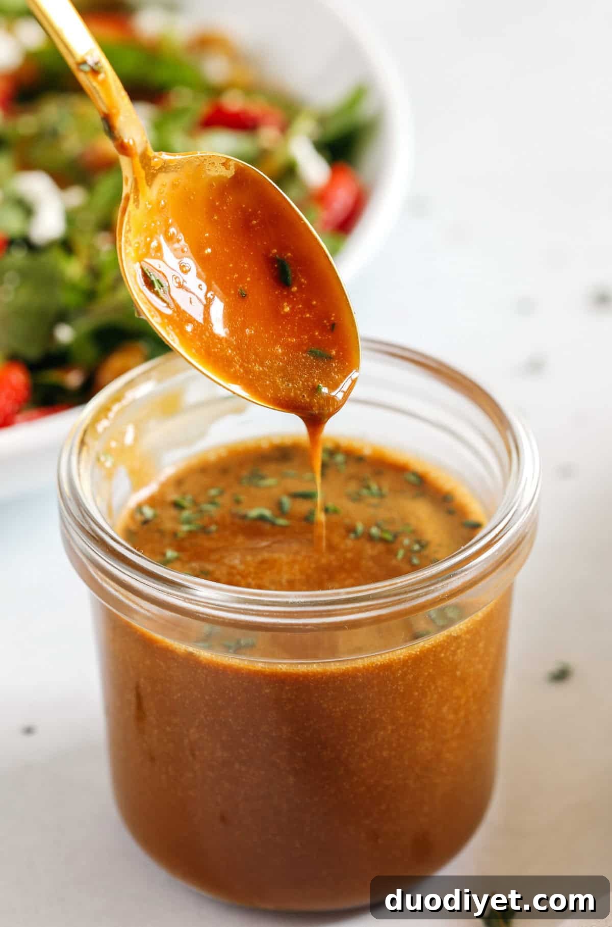 Maple Balsamic Herb Vinaigrette Recipe 4 Jar of Maple Balsamic Herb Dressing with thyme sprig
