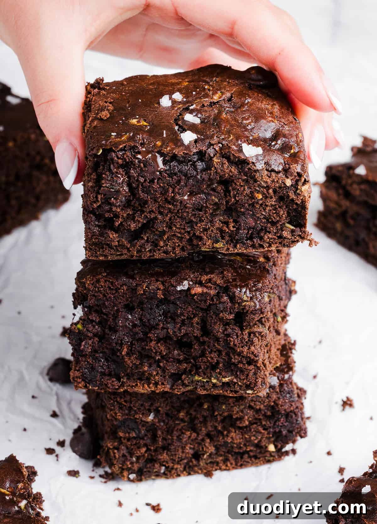 Fudgy Zucchini Brownies Recipe with Rich Chocolate 7 Individual zucchini brownie on a plate