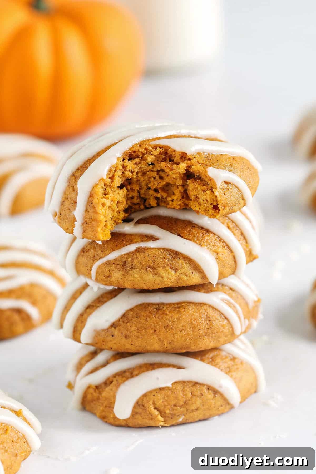 Soft Frosted Pumpkin Cookies Recipe 2 Pillowy soft Iced Pumpkin Cookies made healthier with whole wheat flour and zero butter or refined sugar all drizzled with a delicious maple cream cheese icing! These cake-like pumpkin cookies make the perfect fall treat to enjoy this season.