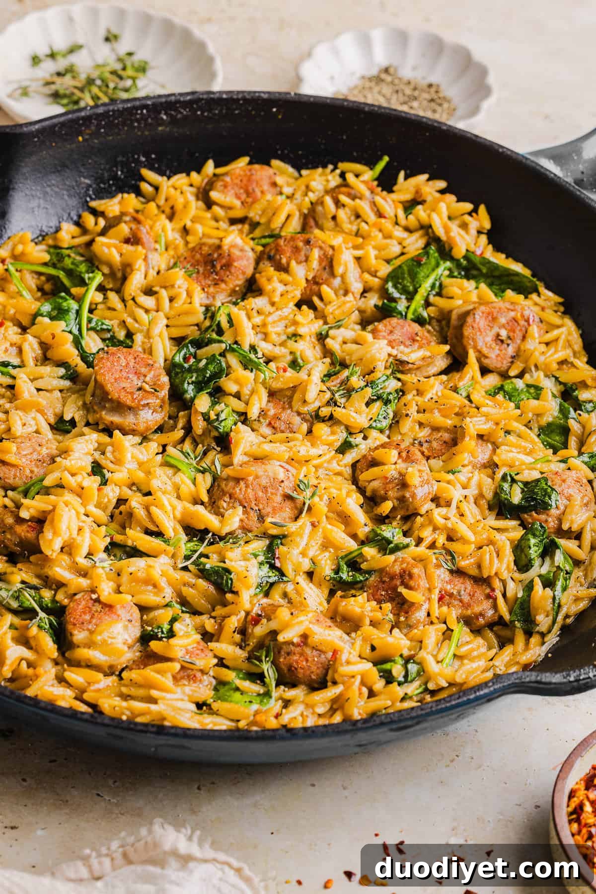 One-Pan Creamy Chicken and Sausage Orzo Skillet Recipe 6 Serving of creamy chicken sausage orzo skillet