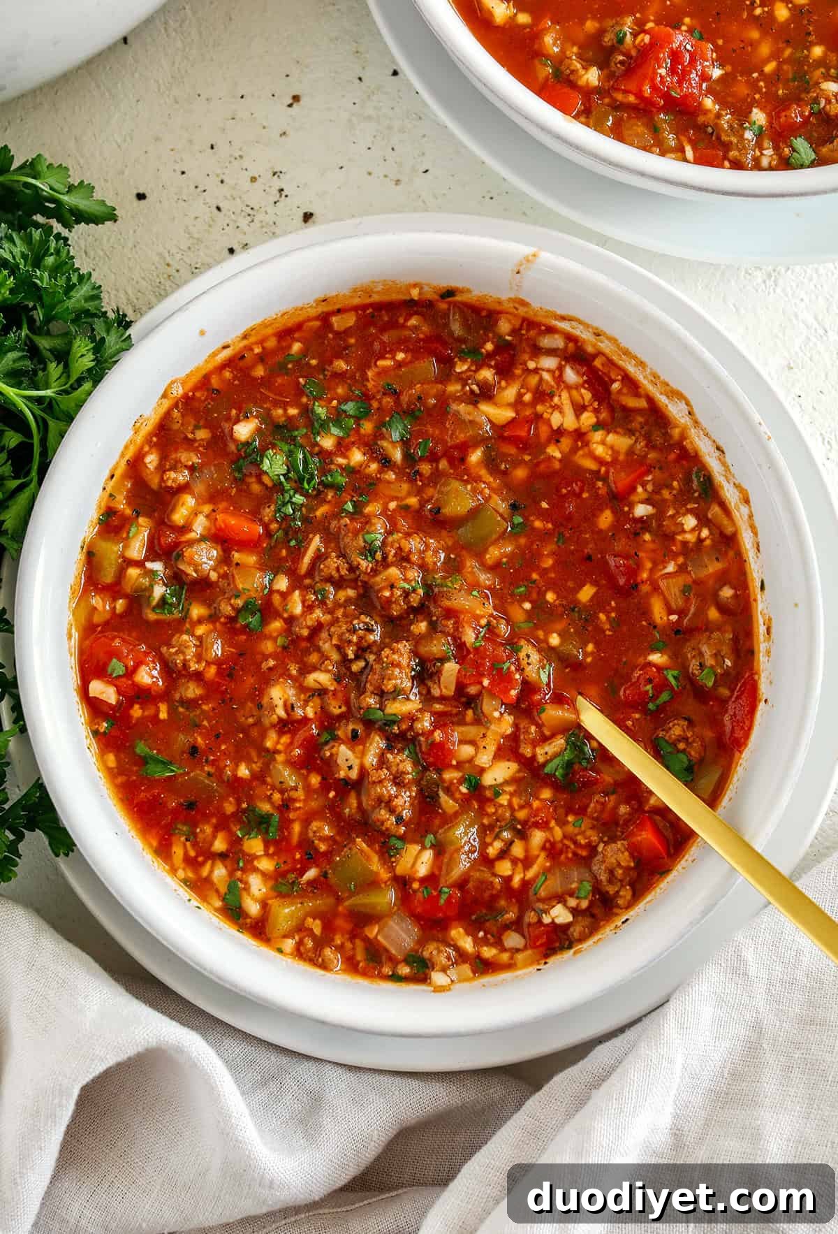 Classic Stuffed Pepper Soup Recipe 4 Pot of stuffed pepper soup simmering on the stove