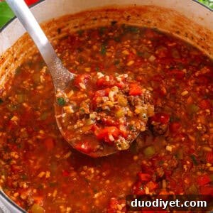 Classic Stuffed Pepper Soup Recipe 5 Bowl of stuffed pepper soup ready to serve