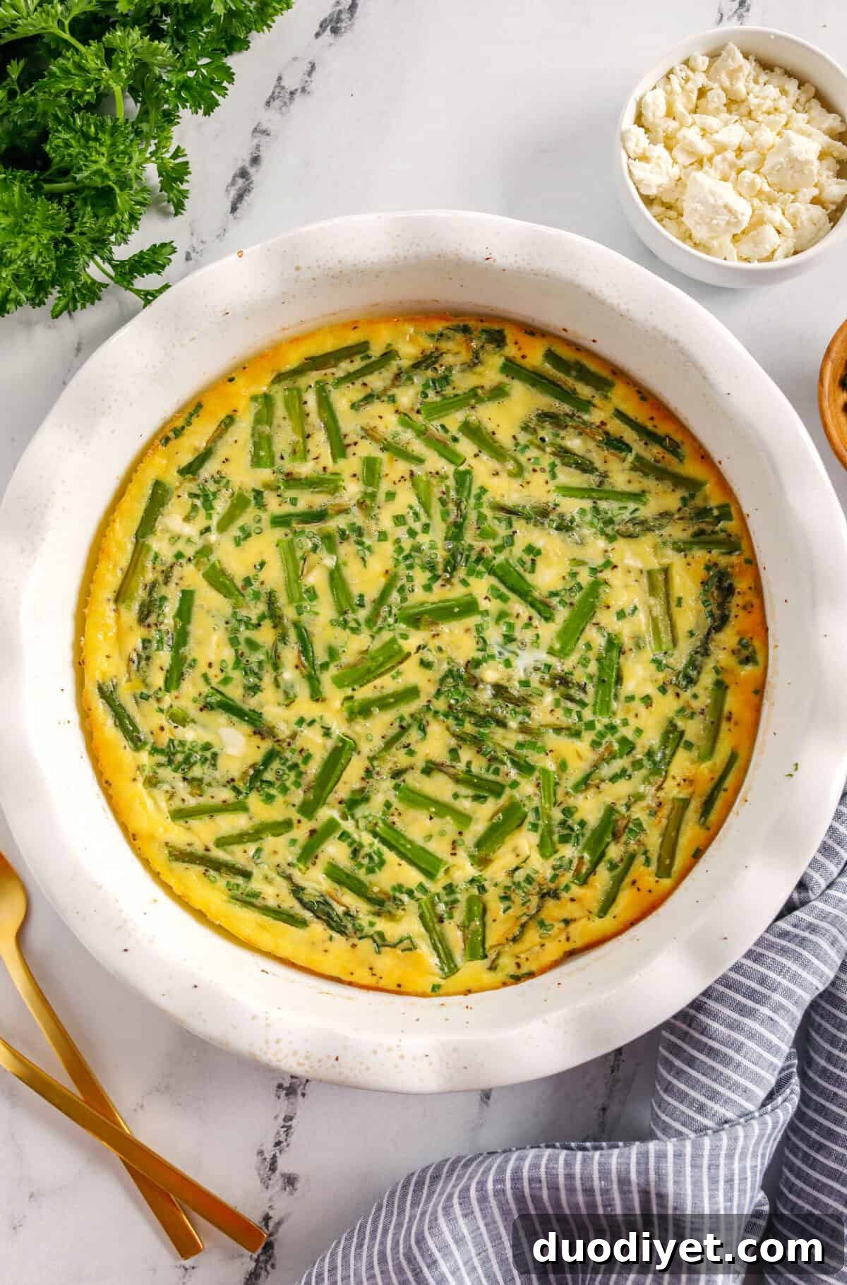 Asparagus and Feta Crustless Quiche on a plate