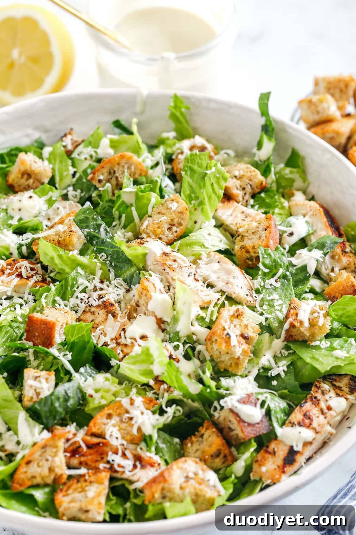 Low-Calorie Homemade Caesar Dressing Recipe 4 Rich and creamy Healthy Caesar Dressing made with protein-packed Greek yogurt for a lighter take on this classic dressing! Homemade is always better than store-bought!