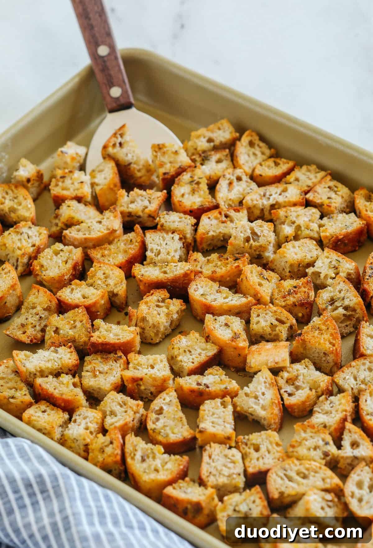Bowl of homemade croutons