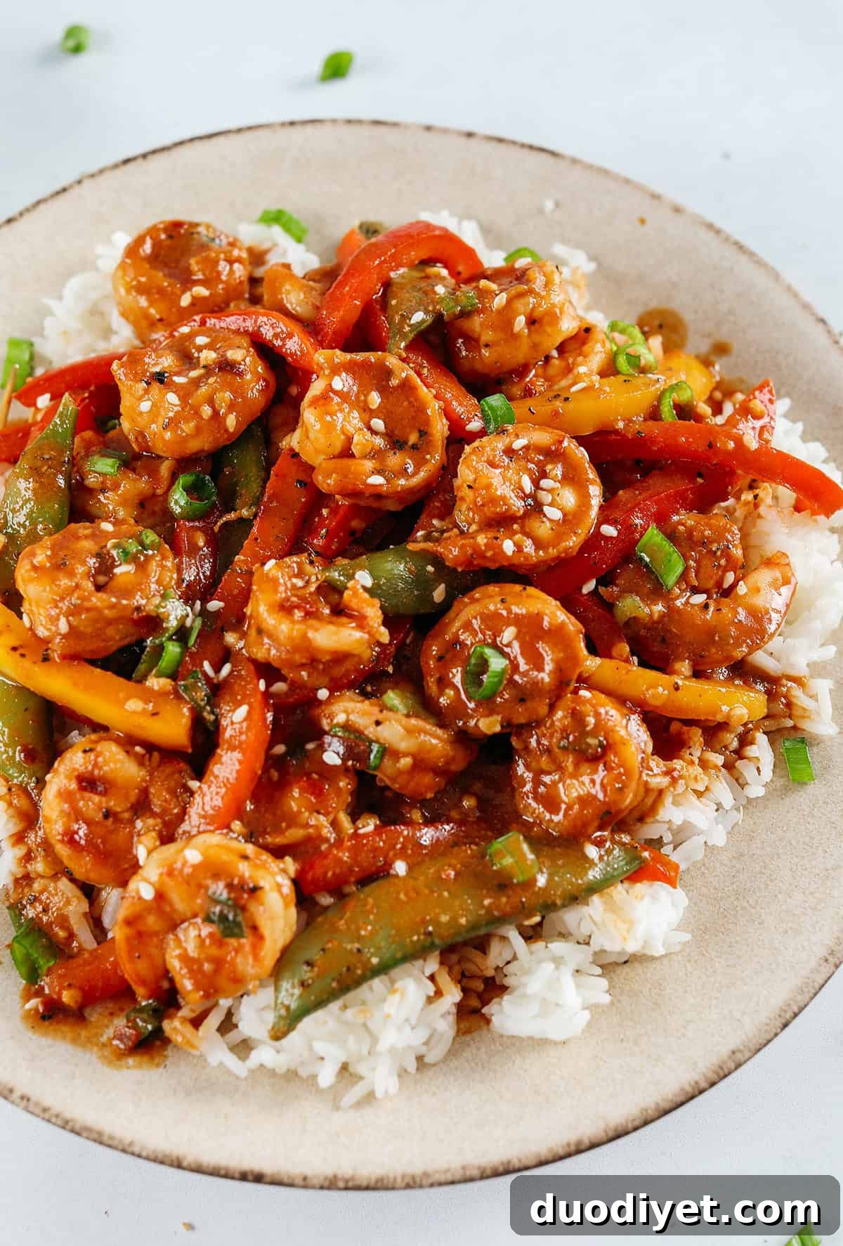 Spicy Firecracker Shrimp Stir-Fry Recipe 5 Top-down shot of Firecracker Shrimp ready to be served.