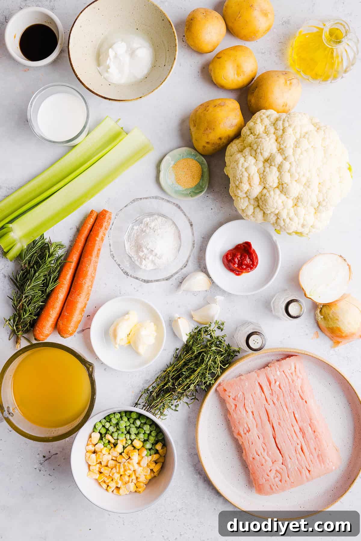 Turkey Shepherd's Pie with Mashed Potato and Veggies 3 Baked Healthy Turkey Shepherd's Pie, golden and bubbly on top.