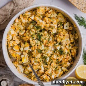 Healthy egg salad in a small bowl