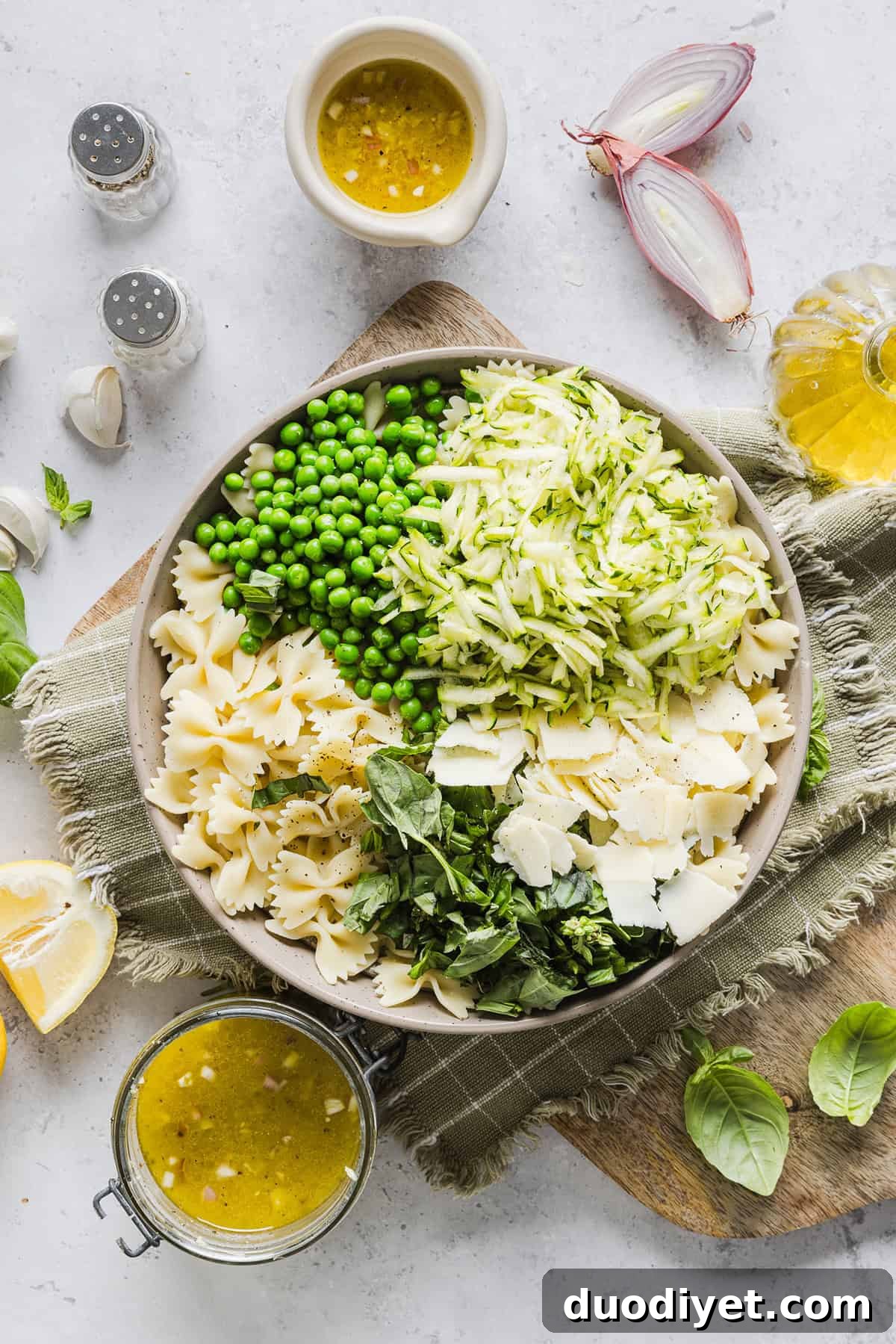 Zesty Lemon Basil Pasta Salad 5 Add this light and zesty Lemon Basil Pasta Salad to your summer menu! This pasta salad is refreshing, flavorful and packed with fresh veggies. The perfect side dish to bring to your next cookout or picnic and makes a healthy weeknight dinner!