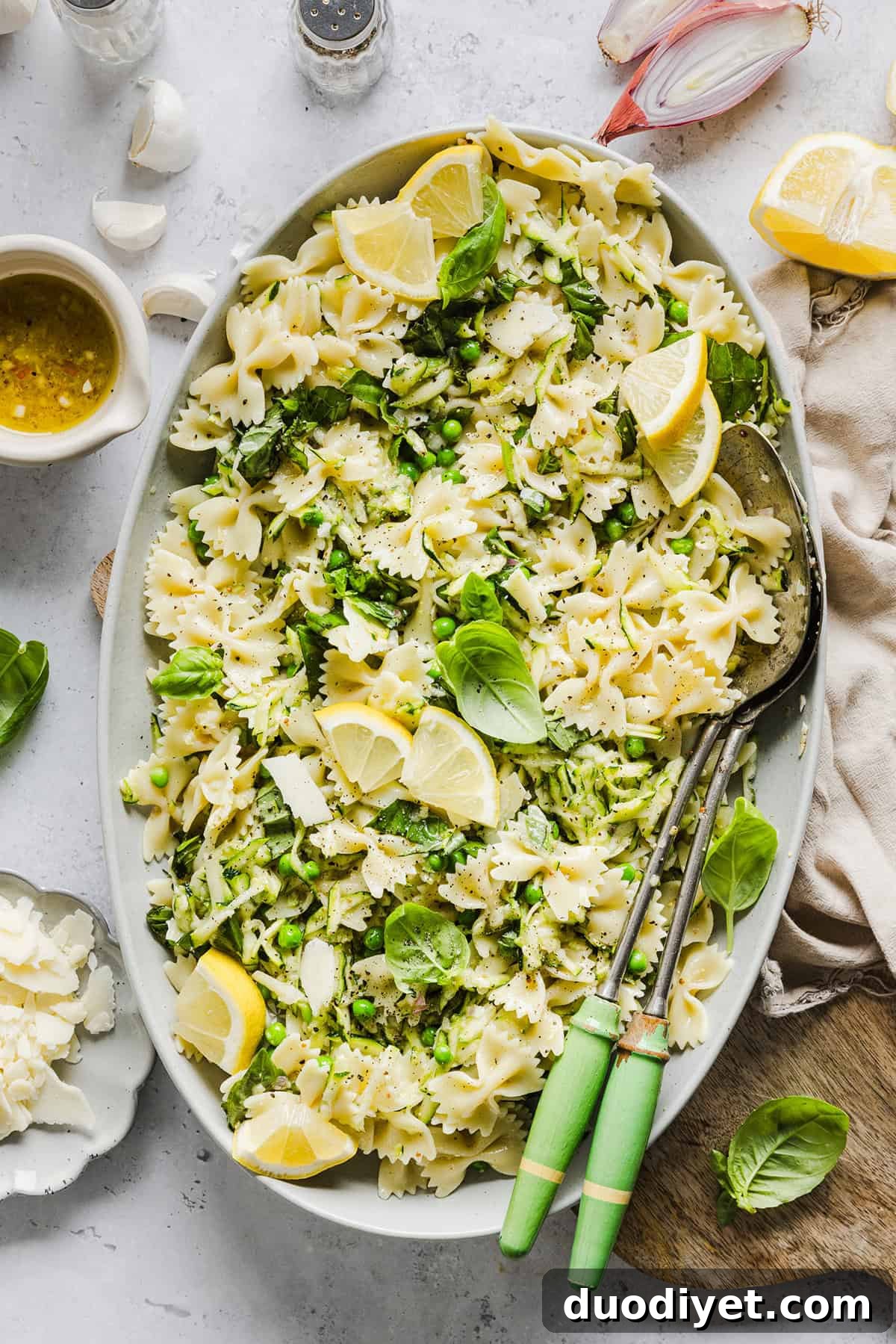 Zesty Lemon Basil Pasta Salad 9 Add this light and zesty Lemon Basil Pasta Salad to your summer menu! This pasta salad is refreshing, flavorful and packed with fresh veggies. The perfect side dish to bring to your next cookout or picnic and makes a healthy weeknight dinner!
