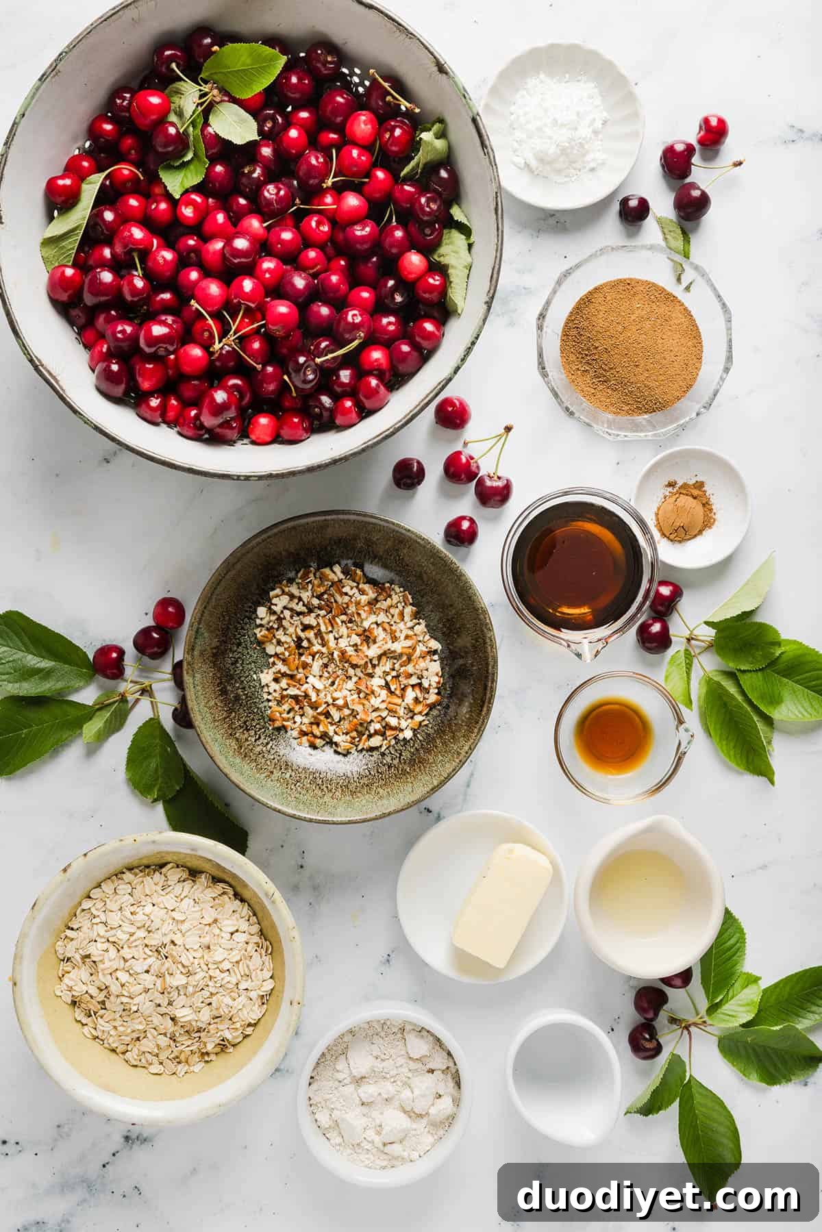Light Cherry Crisp Recipe with Oat Crumble 3 This Healthy Cherry Crisp recipe is the ultimate summer dessert! Bursting with sweet cherries and a wholesome oat topping, this warm cherry crisp easily comes together with just a few simple ingredients!