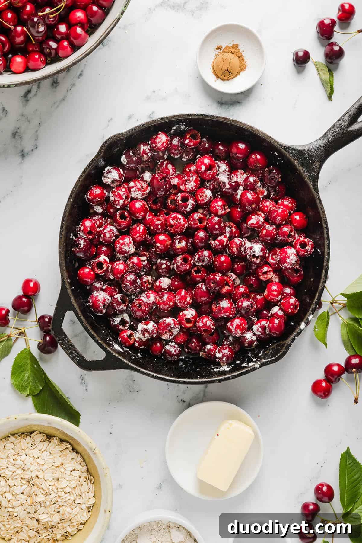 Light Cherry Crisp Recipe with Oat Crumble 4 This Healthy Cherry Crisp recipe is the ultimate summer dessert! Bursting with sweet cherries and a wholesome oat topping, this warm cherry crisp easily comes together with just a few simple ingredients!