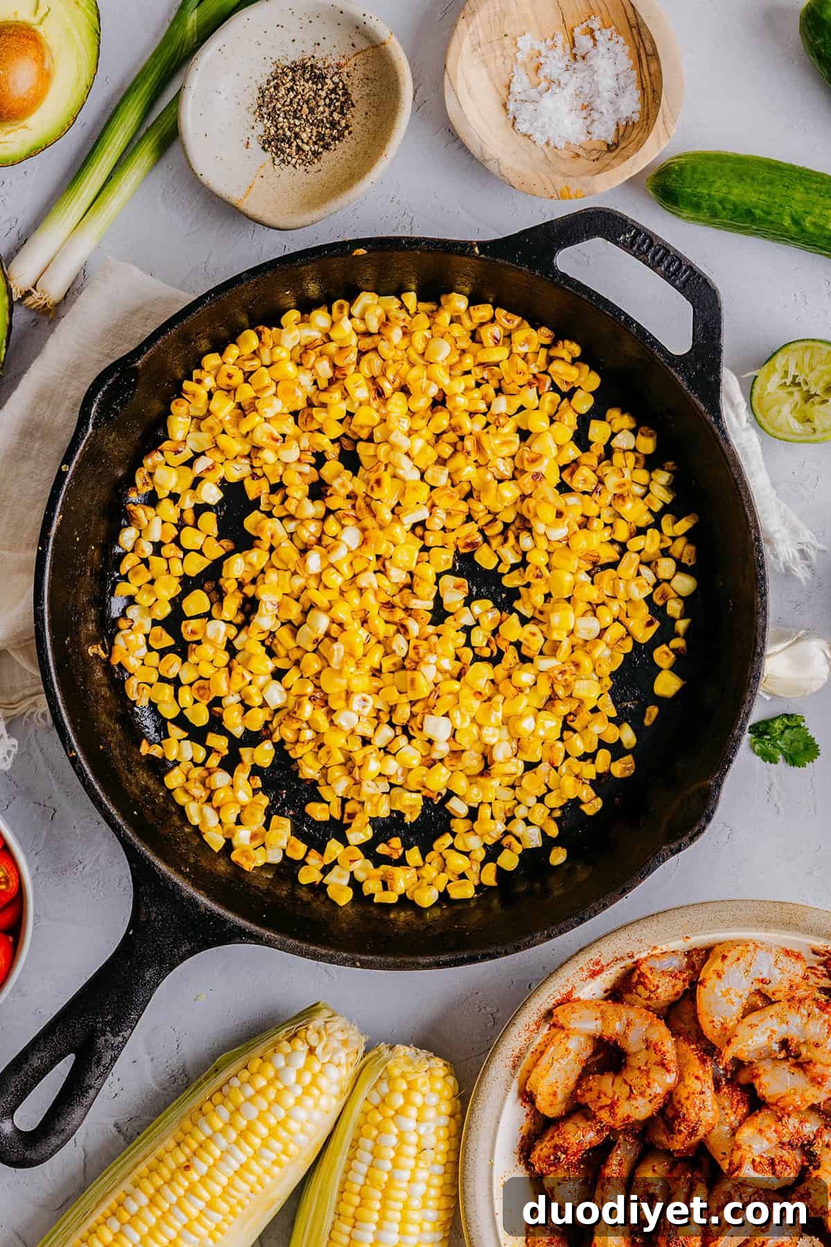 This Blackened Shrimp and Corn Salad is the perfect summer salad that is flavorful, filling and easily comes together in under 30 minutes! The cilantro lime dressing ties it all together with a bright, zesty finish!