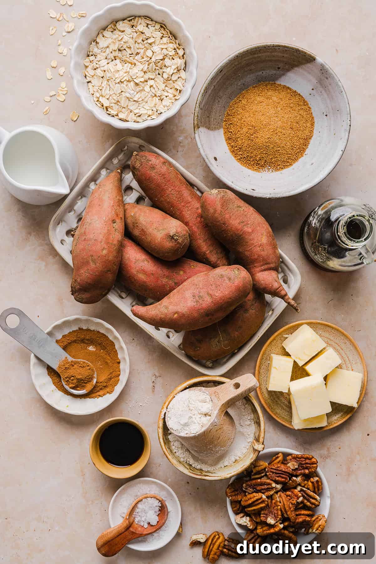 Light Sweet Potato Casserole Recipe with Pecan Topping 3 Baked sweet potato casserole with oat pecan topping