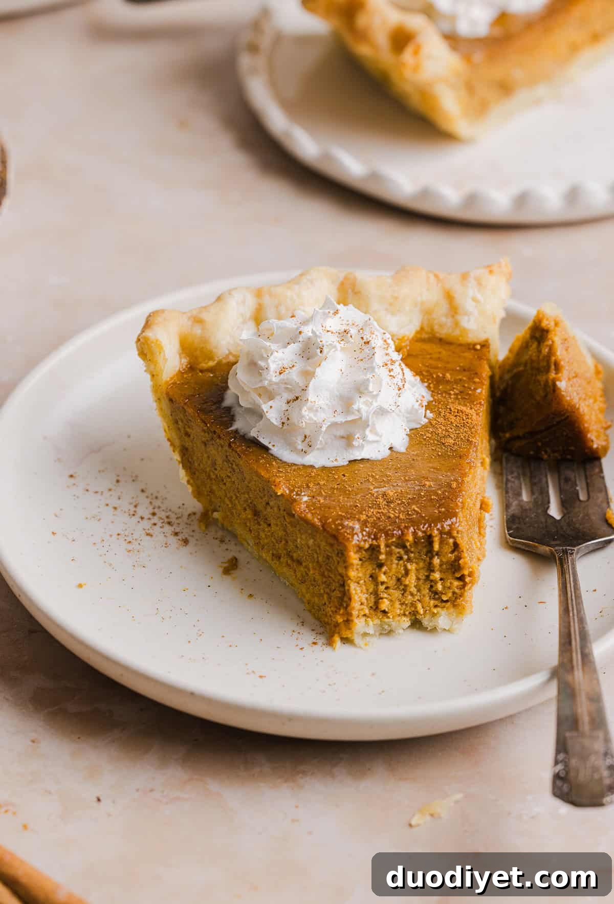 Pumpkin pie ready to serve with toppings