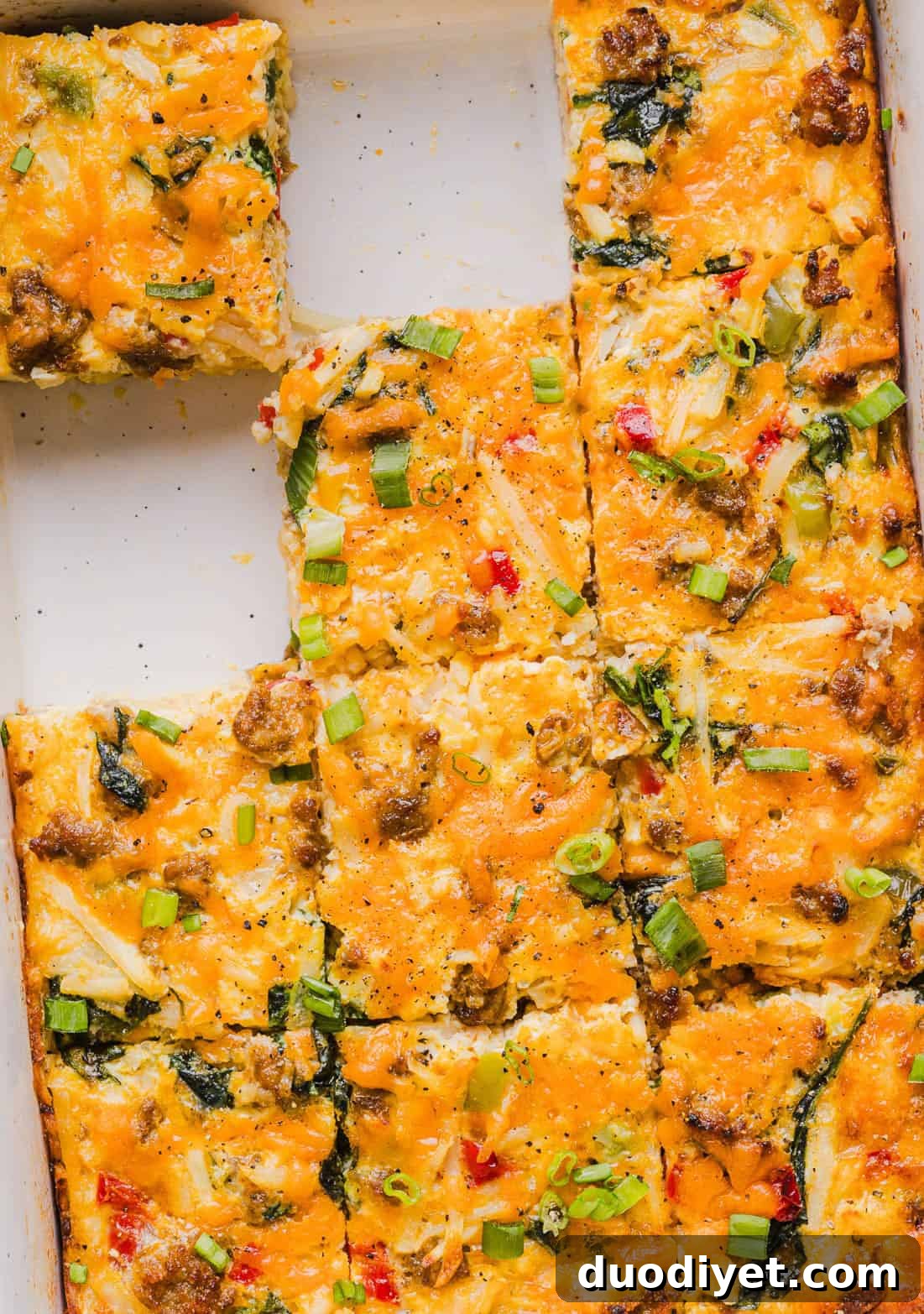 Make-Ahead Hash Brown Breakfast Casserole 2 This Easy Hash Brown Breakfast Casserole is loaded with savory sausage, sautéed peppers and onions, along with melty cheese and perfectly seasoned eggs. The perfect recipe for your holiday brunch or weekend breakfast that can easily be prepped the night before!