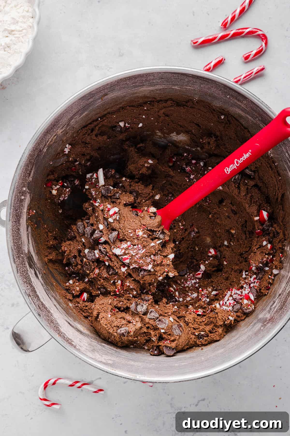 Tray of freshly baked chocolate peppermint cookies
