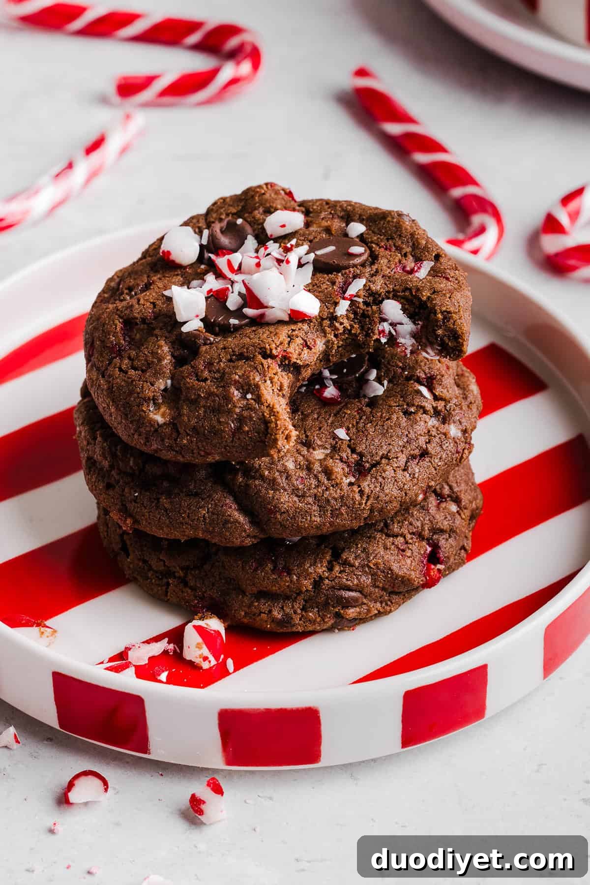 Plate of chocolate peppermint cookies ready to serve
