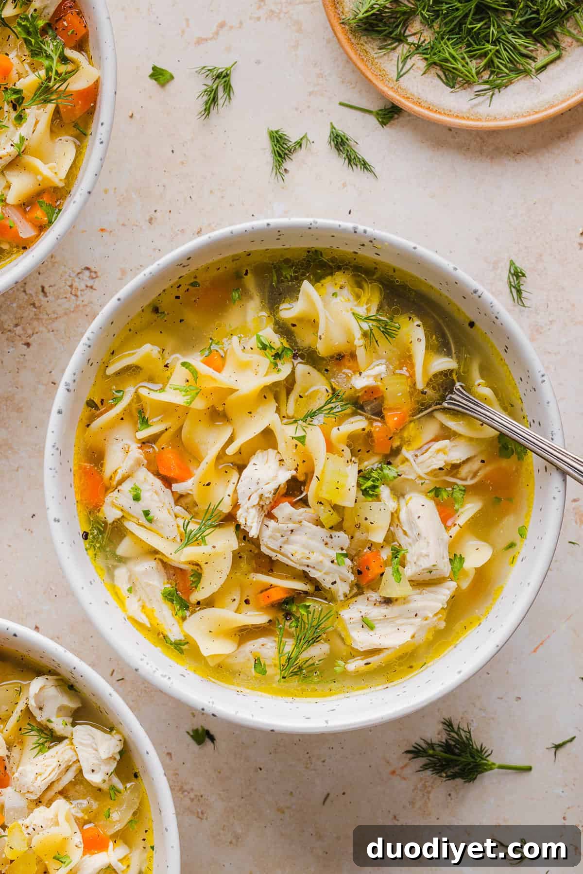 Enjoy a cozy bowl of this Easy Chicken Noodle Soup made with simple ingredients that pack in the flavor! Made with tender chicken, hearty vegetables and a rich, flavorful broth that is comforting and nourishing.